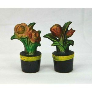 Vintage Flowers In Pots Figural Salt And Pepper Shakers